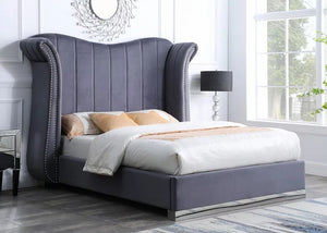 LUNA NAILHEAD PLATFORM BED IN BLACK OR GRAY VELVET