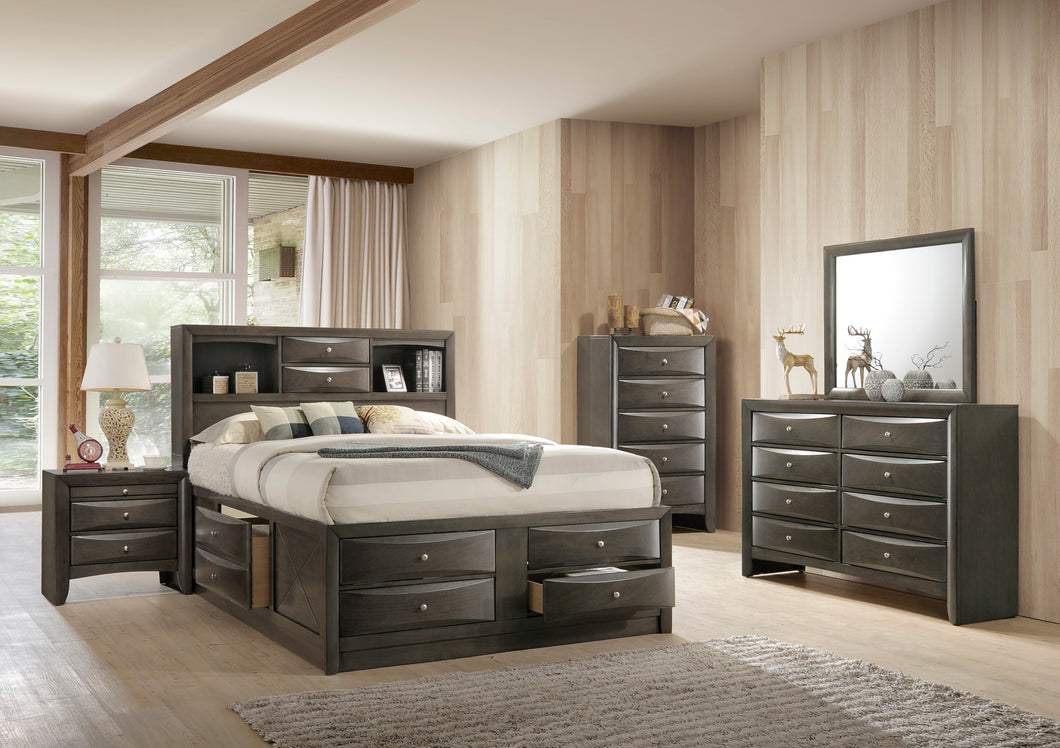EMILY 6PC QUEEN STORAGE & PLATFORM BEDROOM SET IN GREY
