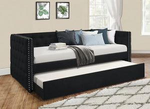 COURAGE TUFTED NAILHEAD DAYBED WITH TRUNDLE IN BLACK VELVET