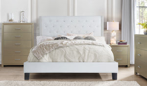 KINSLEY RHINESTONE WHITE LEATHER QUEEN BED FRAME
