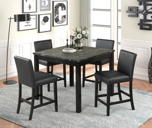 DIOR ONYX FAUX MARBLE TOP 5PC COUNTER HEIGHT DINING SET