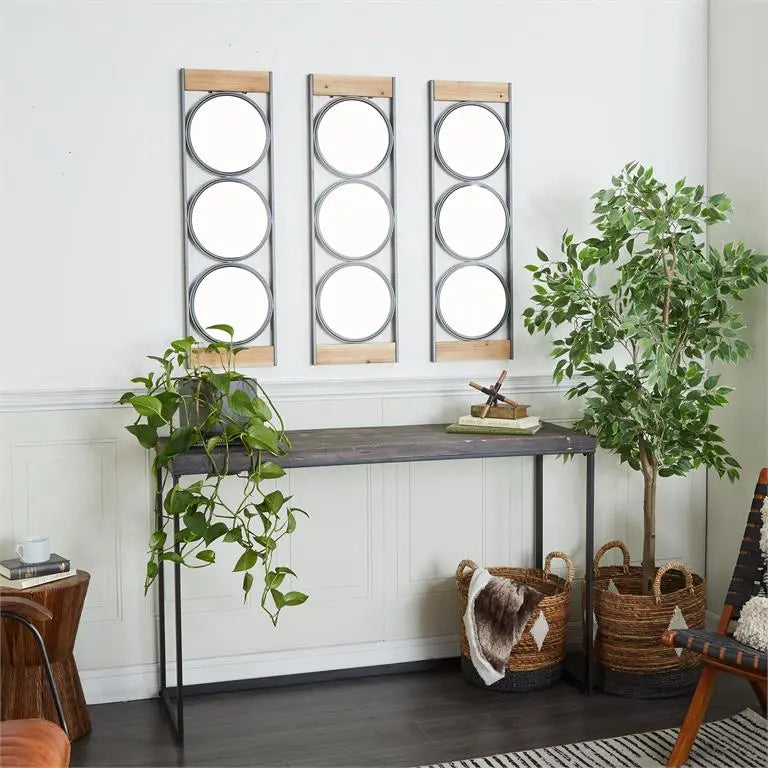 SET OF 3 INDUSTRIAL IRON WALL MIRRORS
