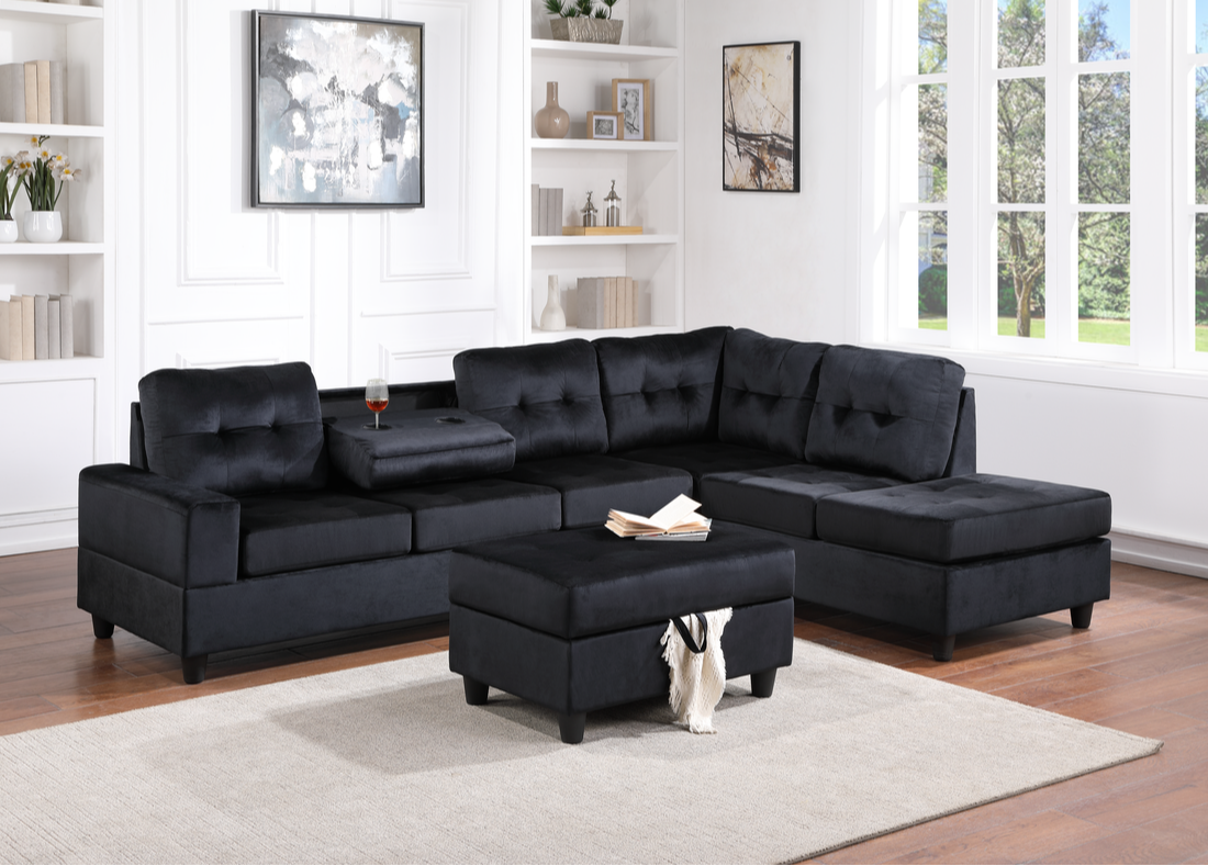 Black sectionals with deals ottoman