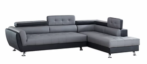 IZZI BONDED LEATHER SECTIONAL WITH FLIP TOP HEADRESTS IN GRAY