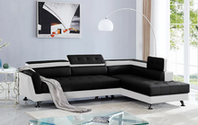 Load image into Gallery viewer, IZZI BONDED LEATHER SECTIONAL WITH FLIP TOP HEADRESTS IN BLACK
