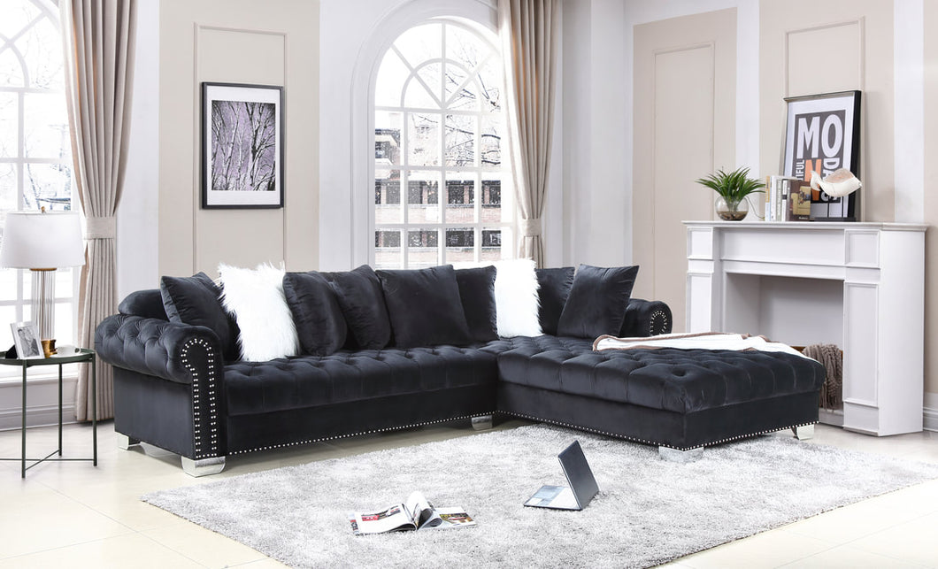 LONDON OVERSIZED 2 PC SECTIONAL IN BLACK VELVET