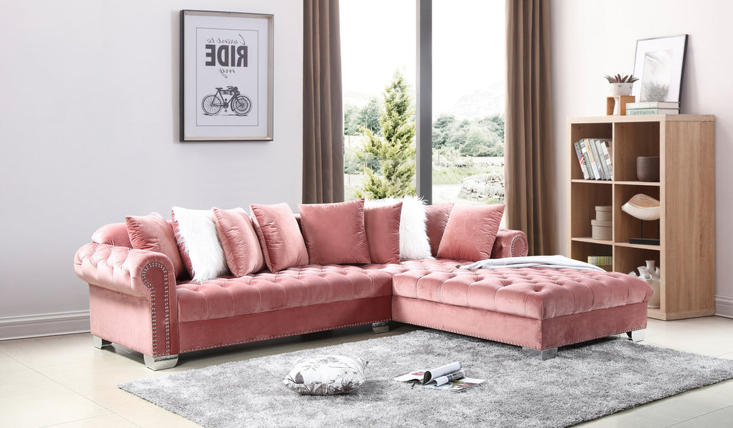 LONDON OVERSIZED 2 PC SECTIONAL IN PINK VELVET