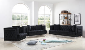 LUCAS BLACK VELVET NAILHEAD 2 PC SOFA & LOVESEAT SET