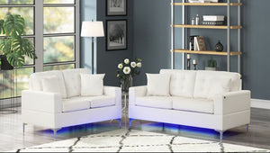 MIAMI 2PC LEATHER SOFA SET W/ LED LIGHTING (2 COLORS)