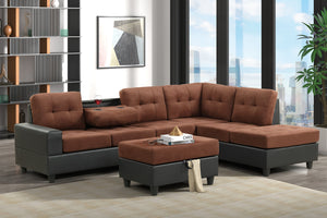 PU6HEIGHTS MICROFIBER SECTIONAL WITH DROP DOWN CUP HOLDERS AND STORAGE OTTOMAN (3 COLORS)